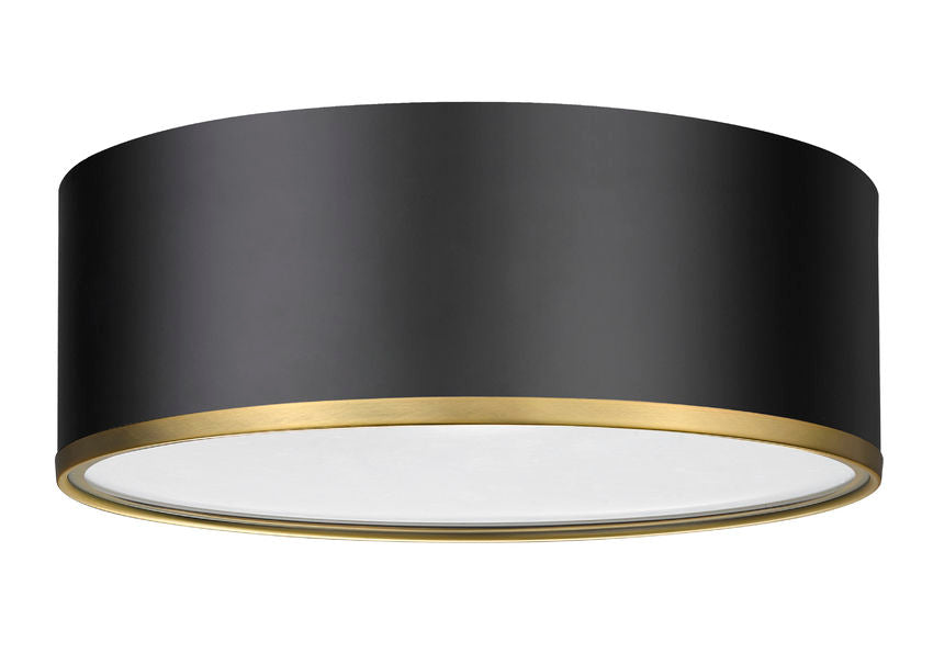 Z-Lite Arlo 16" 3-Light Matte Black and Rubbed Brass Steel Flush Mount Lighting