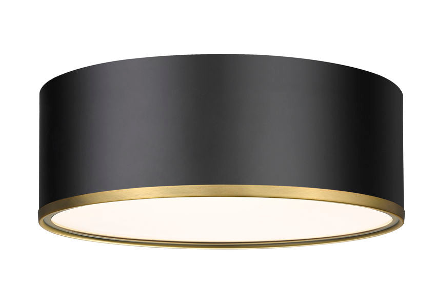 Z-Lite Arlo 16" 3-Light Matte Black and Rubbed Brass Steel Flush Mount Lighting