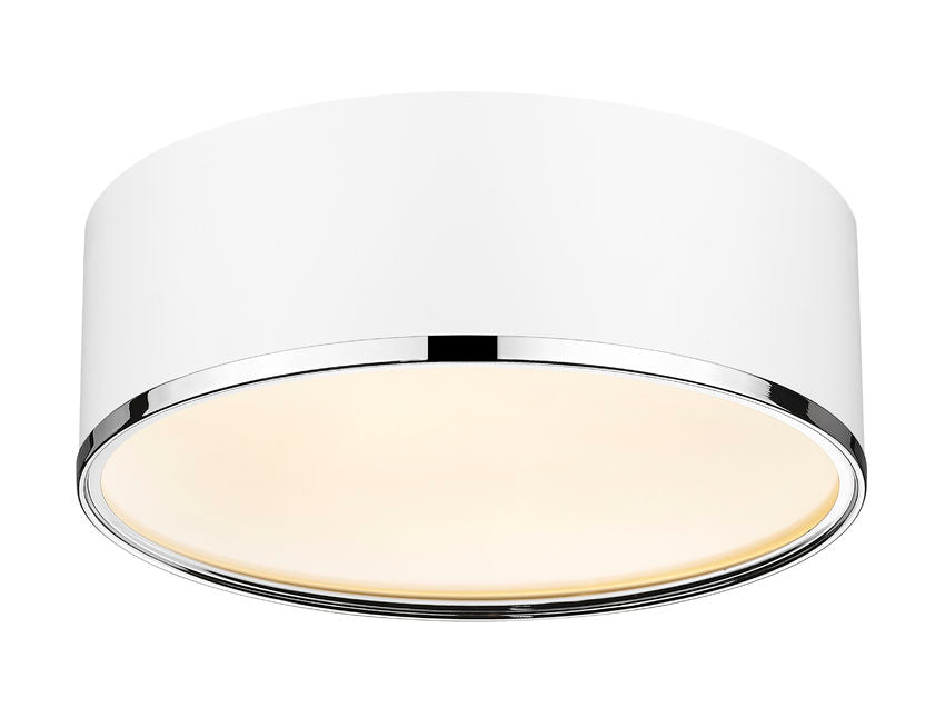 Z-Lite Arlo 16" 3-Light Matte White and Chrome Steel Flush Mount Lighting