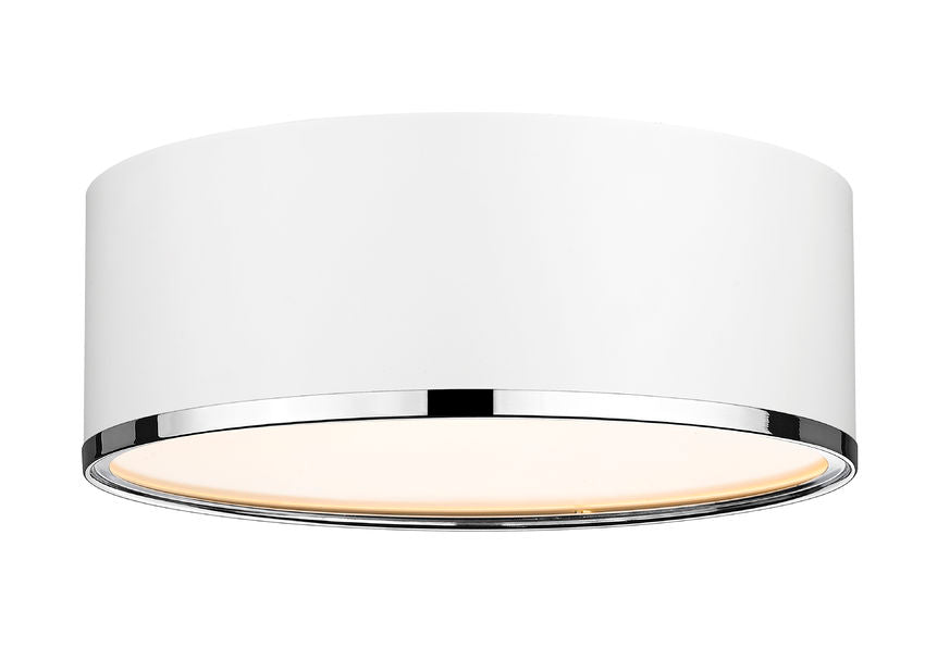 Z-Lite Arlo 16" 3-Light Matte White and Chrome Steel Flush Mount Lighting