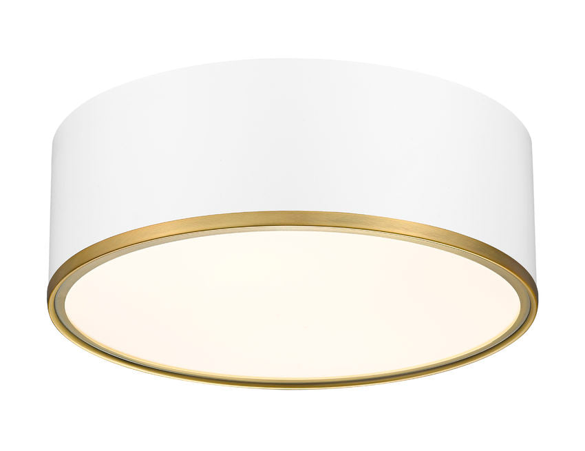 Z-Lite Arlo 16" 3-Light Matte White and Rubbed Brass Steel Flush Mount Lighting