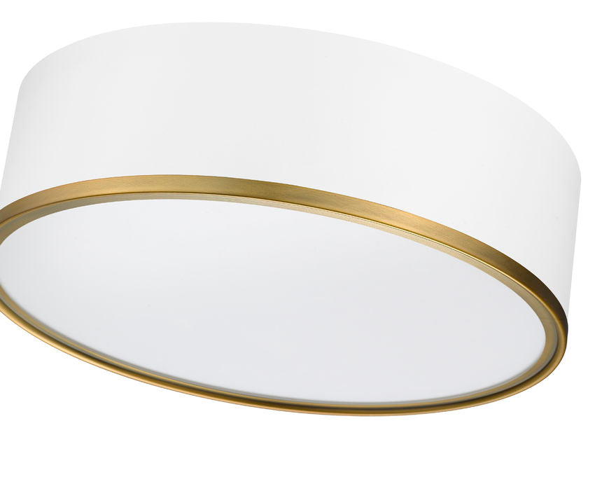 Z-Lite Arlo 16" 3-Light Matte White and Rubbed Brass Steel Flush Mount Lighting