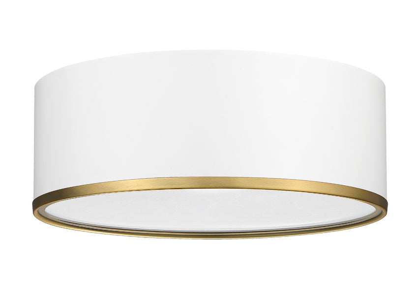 Z-Lite Arlo 16" 3-Light Matte White and Rubbed Brass Steel Flush Mount Lighting