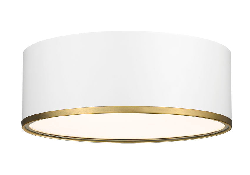 Z-Lite Arlo 16" 3-Light Matte White and Rubbed Brass Steel Flush Mount Lighting