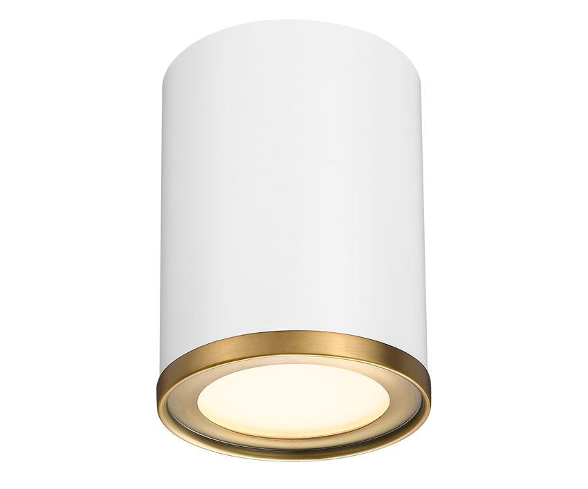 Z-Lite Arlo 6" 1-Light Matte White and Rubbed Brass Steel Flush Mount Lighting