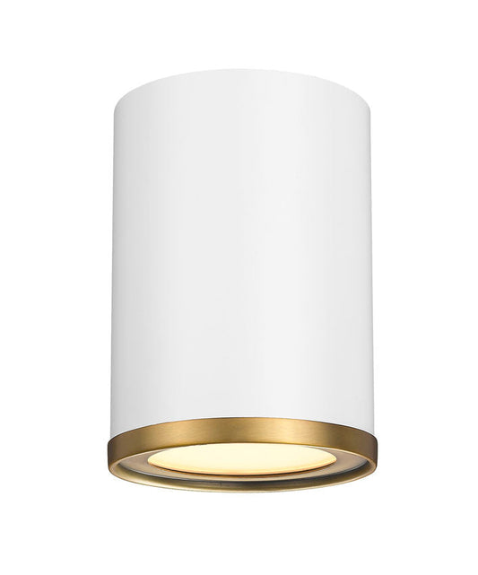 Z-Lite Arlo 6" 1-Light Matte White and Rubbed Brass Steel Flush Mount Lighting