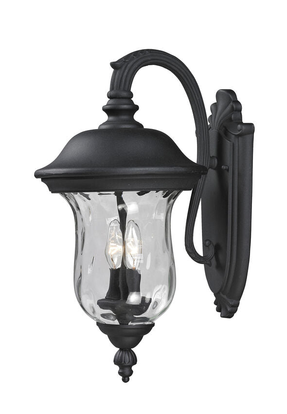 Z-Lite Armstrong 10" 2-Light Black Outdoor Wall Sconce With Clear Water Glass Shade