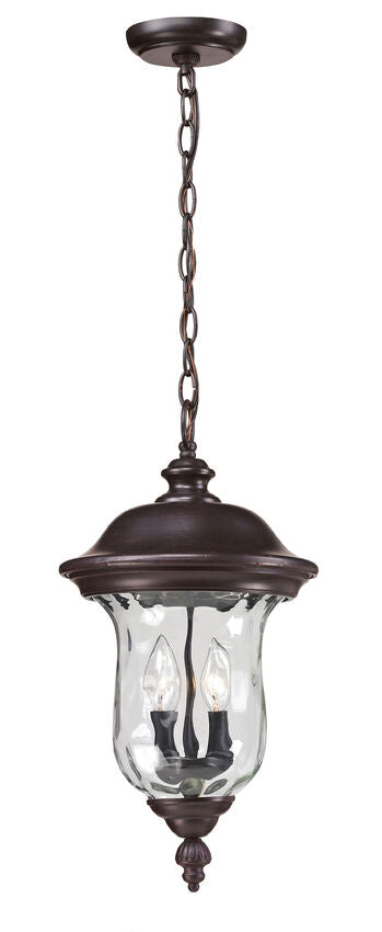 Z-Lite Armstrong 10" 2-Light Bronze Aluminum Outdoor Chain Mount Ceiling Fixture With Clear Waterglass Shade