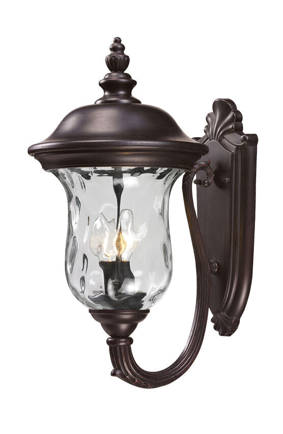Z-Lite Armstrong 10" 2-Light Bronze Aluminum Outdoor Wall Sconce With Clear Water Glass Shade