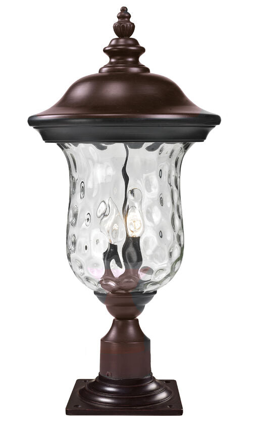 Z-Lite Armstrong 10" W x 23" H 2-Light Bronze Outdoor Pier Mounted Fixture and Square Pier Mount Hardware With Clear Water Glass Shade