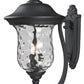 Z-Lite Armstrong 12" 3-Light Black Aluminum Outdoor Wall Sconce With Clear Water Glass Shade