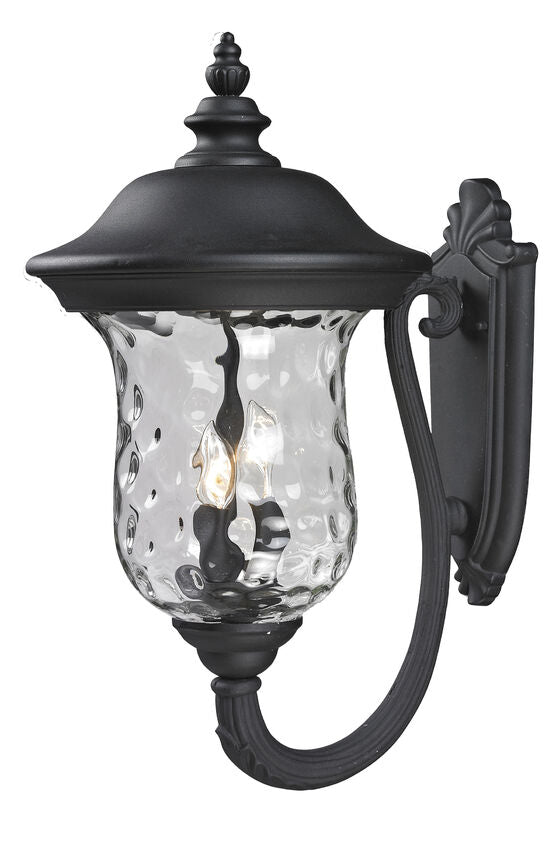 Z-Lite Armstrong 12" 3-Light Black Aluminum Outdoor Wall Sconce With Clear Water Glass Shade