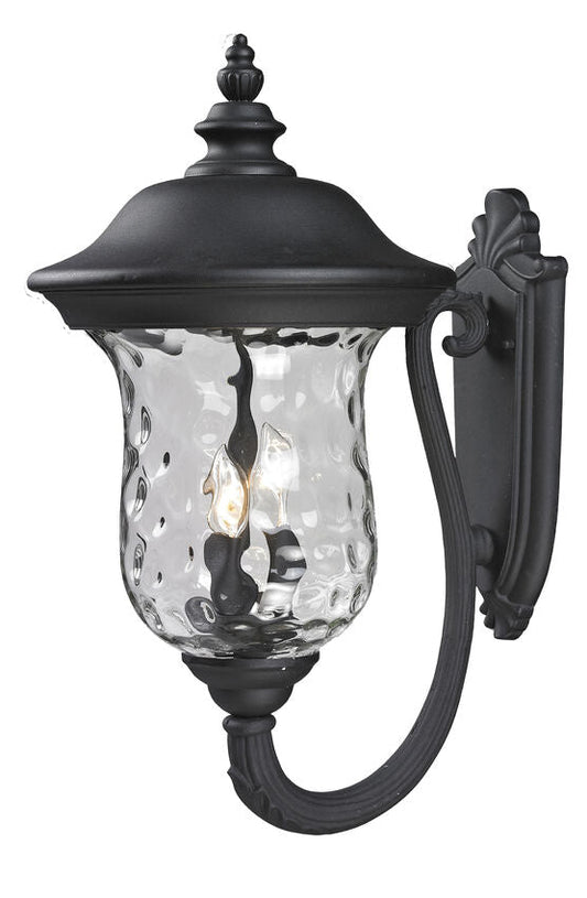 Z-Lite Armstrong 12" 3-Light Black Aluminum Outdoor Wall Sconce With Clear Water Glass Shade
