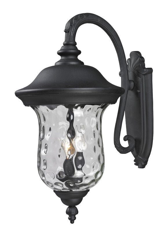Z-Lite Armstrong 12" 3-Light Black Outdoor Wall Sconce With Clear Water Glass Shade