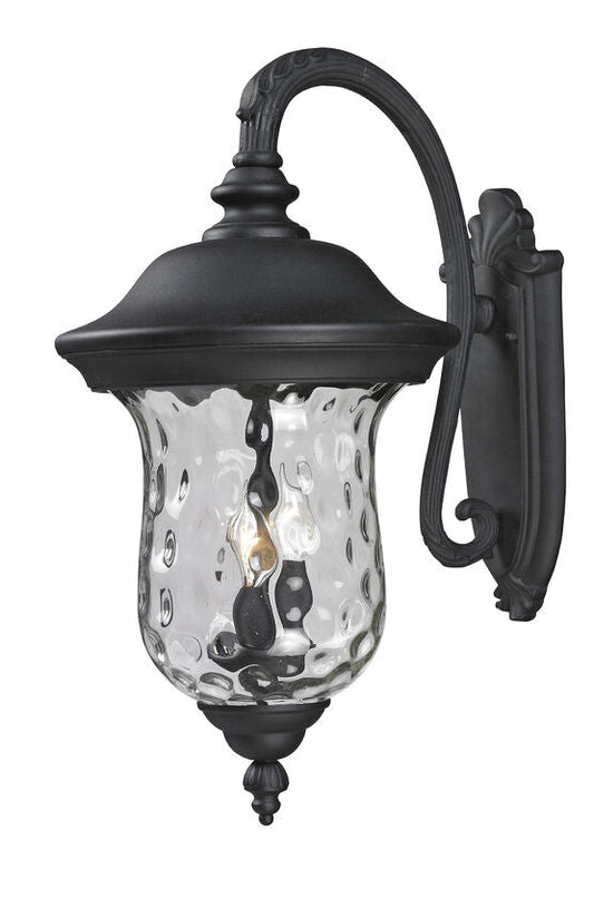Z-Lite Armstrong 12" 3-Light Black Outdoor Wall Sconce With Clear Water Glass Shade
