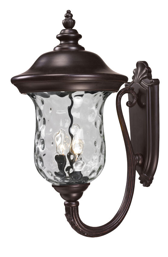 Z-Lite Armstrong 12" 3-Light Bronze Aluminum Outdoor Wall Sconce With Clear Water Glass Shade