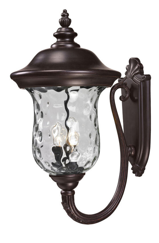 Z-Lite Armstrong 12" 3-Light Bronze Aluminum Outdoor Wall Sconce With Clear Water Glass Shade