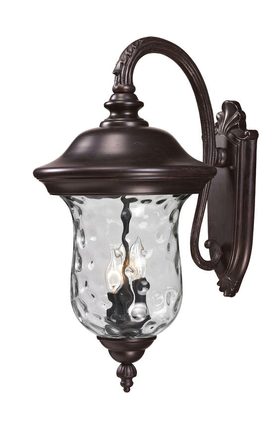 Z-Lite Armstrong 12" 3-Light Bronze Outdoor Wall Sconce With Clear Water Glass Shade