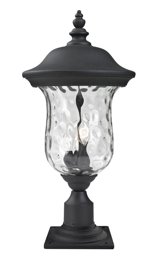 Z-Lite Armstrong 12" W x 26" H 3-Light Black Outdoor Pier Mounted Fixture and Square Pier Mount Hardware With Clear Water Glass Shade