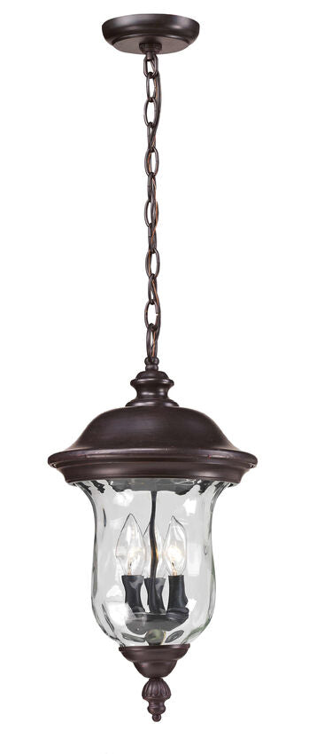 Z-Lite Armstrong 13" 3-Light Bronze Aluminum Outdoor Chain Mount Ceiling Fixture With Clear Waterglass Shade