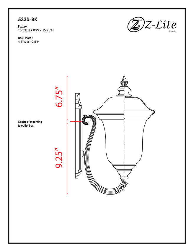 Z-Lite Armstrong 8" 1-Light Black Aluminum Outdoor Wall Sconce With Clear Water Glass Shade