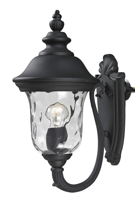 Z-Lite Armstrong 8" 1-Light Black Aluminum Outdoor Wall Sconce With Clear Water Glass Shade