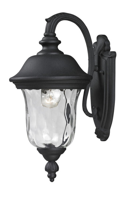 Z-Lite Armstrong 8" 1-Light Black Outdoor Wall Sconce With Clear Water Glass Shade