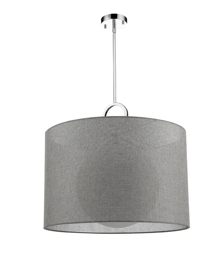 Z-Lite Arosia 24" 1-Light Chrome Pendant Light With Gray Fabric Shade