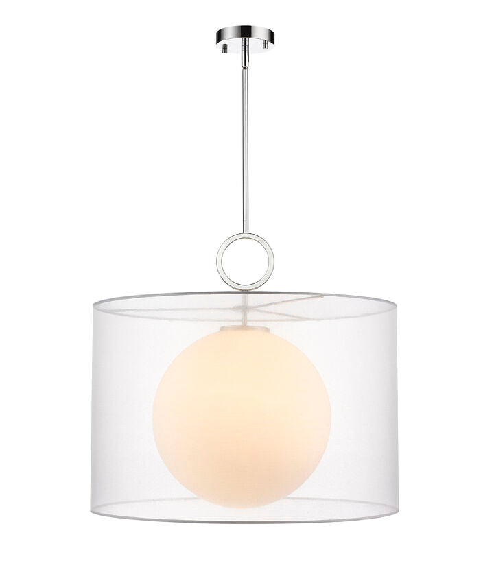 Z-Lite Arosia 24" 1-Light Chrome Pendant Light With White Fabric Shade