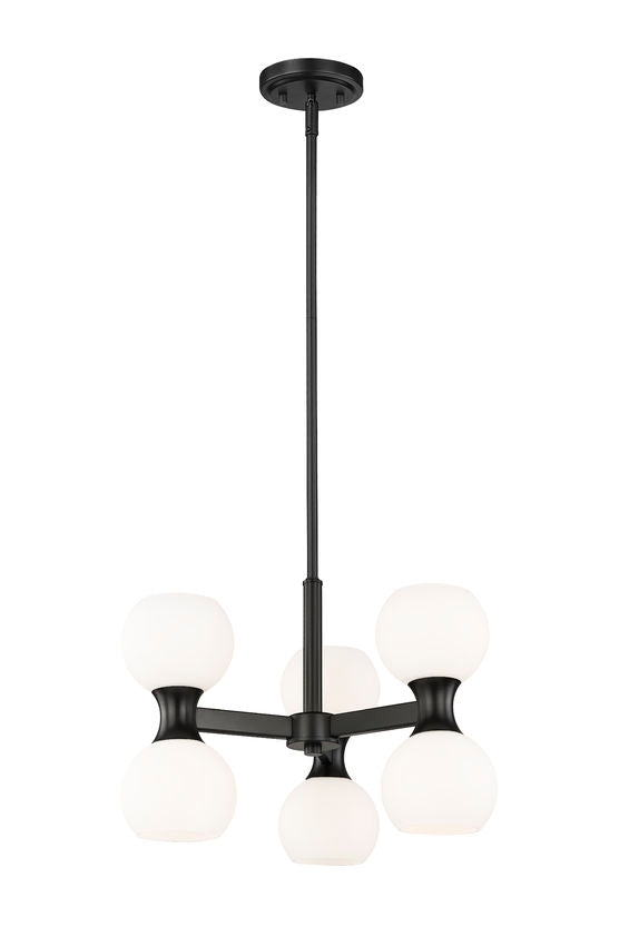 Z-Lite Artemis 18" 6-Light Matte Black Steel and Matte Opal Glass Chandelier