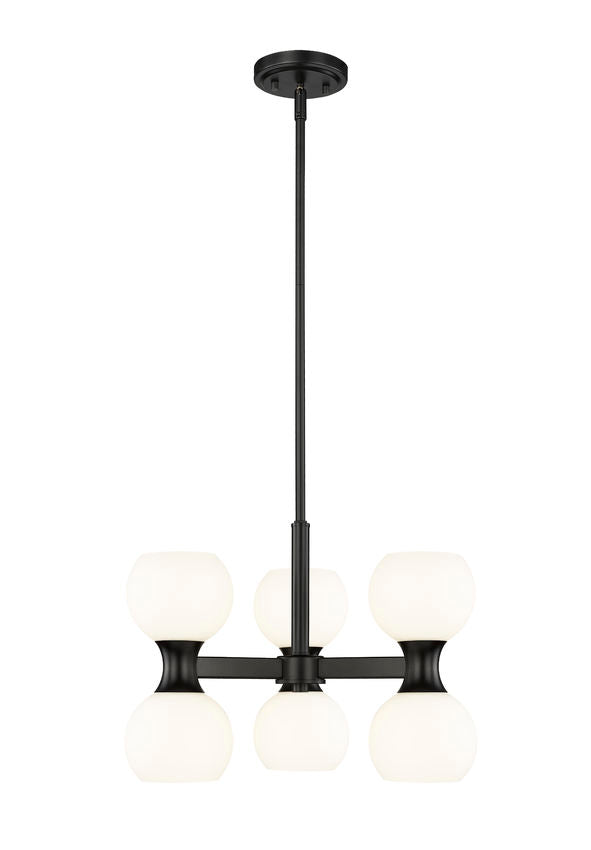 Z-Lite Artemis 18" 6-Light Matte Black Steel and Matte Opal Glass Chandelier