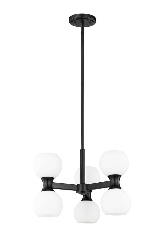 Z-Lite Artemis 18" 6-Light Matte Black Steel and Matte Opal Glass Chandelier