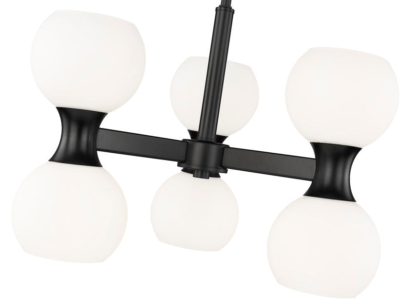 Z-Lite Artemis 18" 6-Light Matte Black Steel and Matte Opal Glass Chandelier