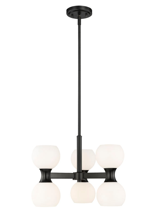 Z-Lite Artemis 18" 6-Light Matte Black Steel and Matte Opal Glass Chandelier