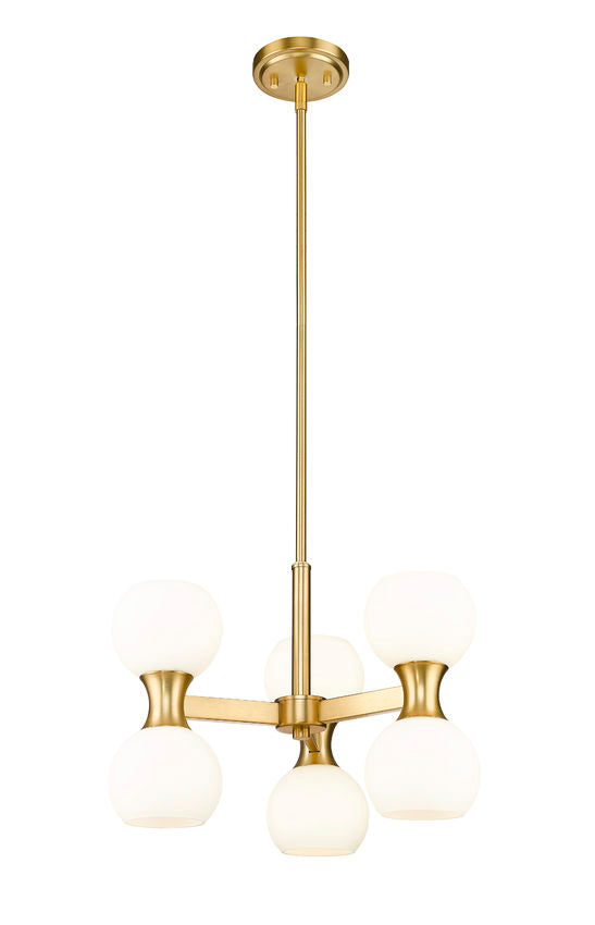 Z-Lite Artemis 18" 6-Light Modern Gold Steel and Matte Opal Glass Chandelier