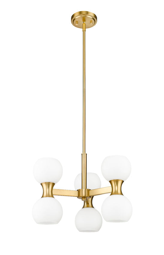 Z-Lite Artemis 18" 6-Light Modern Gold Steel and Matte Opal Glass Chandelier