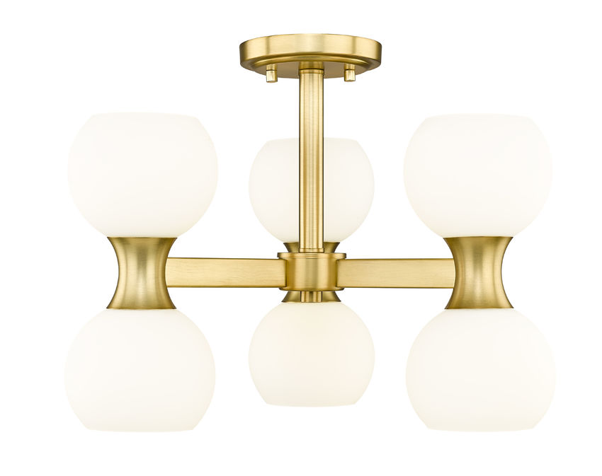 Z-Lite Artemis 18" 6-Light Modern Gold Steel and Matte Opal Glass Semi Flush Mount Lighting