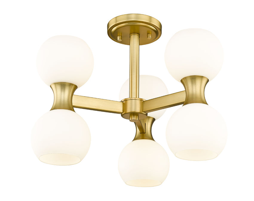 Z-Lite Artemis 18" 6-Light Modern Gold Steel and Matte Opal Glass Semi Flush Mount Lighting