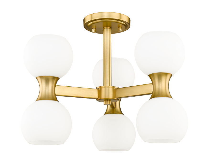 Z-Lite Artemis 18" 6-Light Modern Gold Steel and Matte Opal Glass Semi Flush Mount Lighting