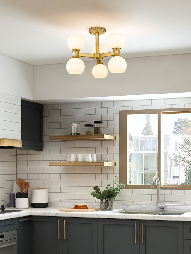 Z-Lite Artemis 18" 6-Light Modern Gold Steel and Matte Opal Glass Semi Flush Mount Lighting