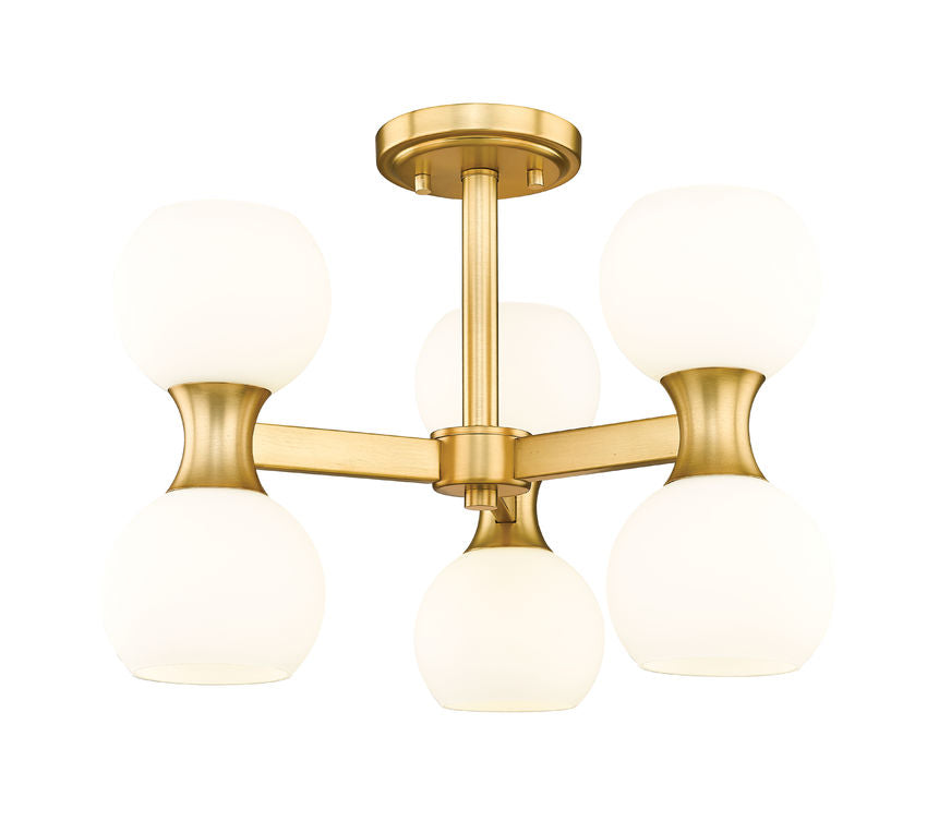 Z-Lite Artemis 18" 6-Light Modern Gold Steel and Matte Opal Glass Semi Flush Mount Lighting