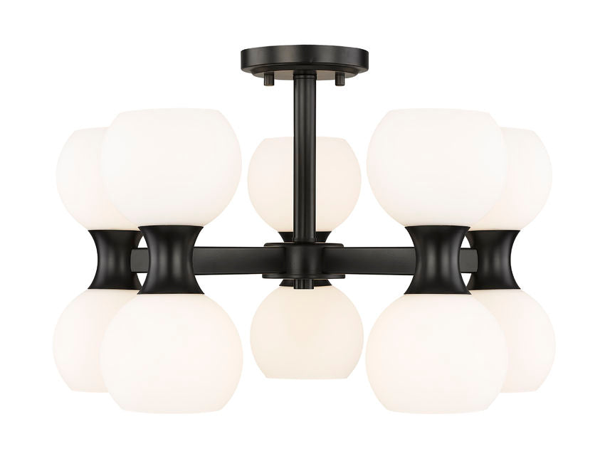 Z-Lite Artemis 21" 10-Light Matte Black Steel and Matte Opal Glass Semi Flush Mount Lighting