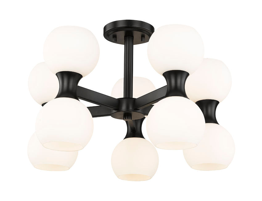 Z-Lite Artemis 21" 10-Light Matte Black Steel and Matte Opal Glass Semi Flush Mount Lighting