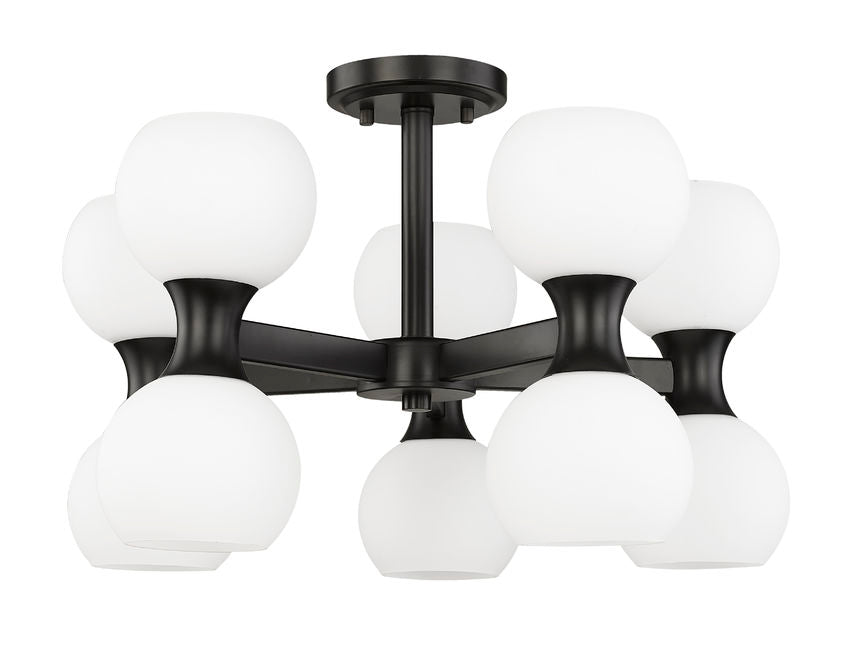 Z-Lite Artemis 21" 10-Light Matte Black Steel and Matte Opal Glass Semi Flush Mount Lighting