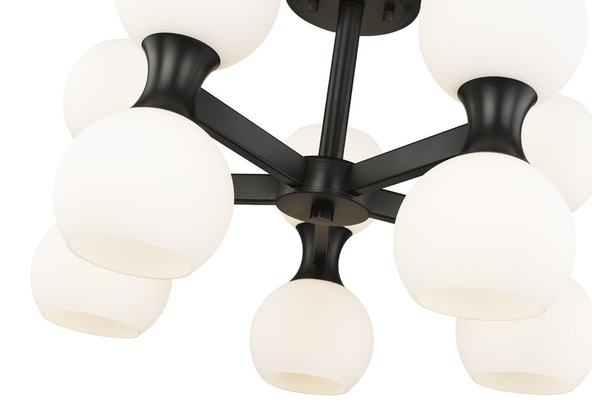 Z-Lite Artemis 21" 10-Light Matte Black Steel and Matte Opal Glass Semi Flush Mount Lighting