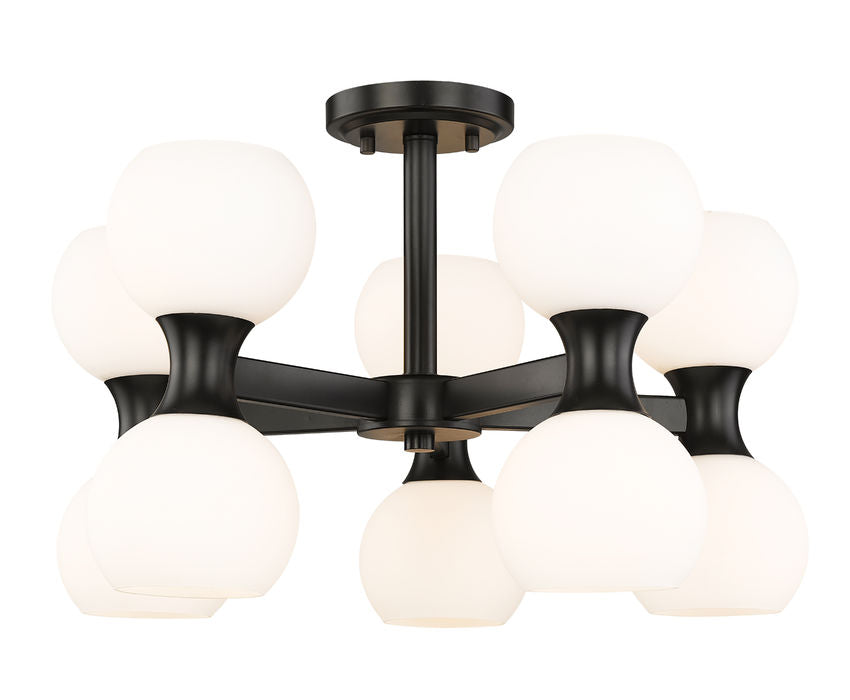 Z-Lite Artemis 21" 10-Light Matte Black Steel and Matte Opal Glass Semi Flush Mount Lighting