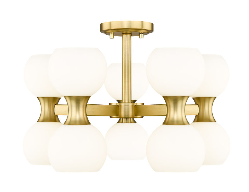 Z-Lite Artemis 21" 10-Light Modern Gold Steel and Matte Opal Glass Semi Flush Mount Lighting