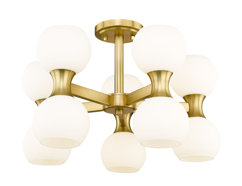 Z-Lite Artemis 21" 10-Light Modern Gold Steel and Matte Opal Glass Semi Flush Mount Lighting