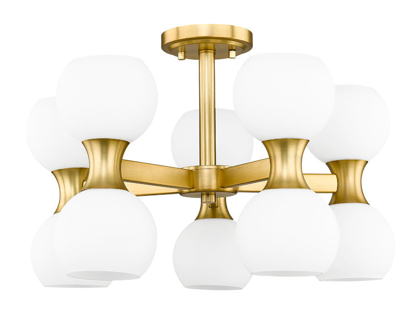 Z-Lite Artemis 21" 10-Light Modern Gold Steel and Matte Opal Glass Semi Flush Mount Lighting