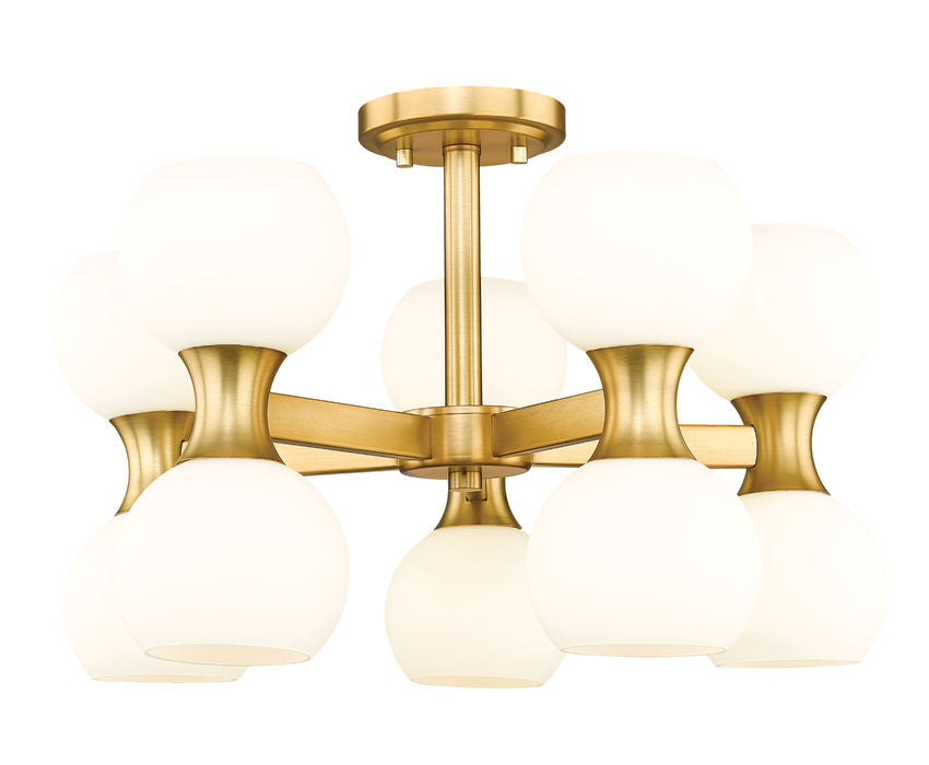 Z-Lite Artemis 21" 10-Light Modern Gold Steel and Matte Opal Glass Semi Flush Mount Lighting